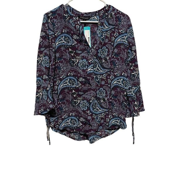 41 Hawthorn Tops - NWT 41Hawthorn‎ Trina Bell Sleeve Pleated Back Purple Blouse